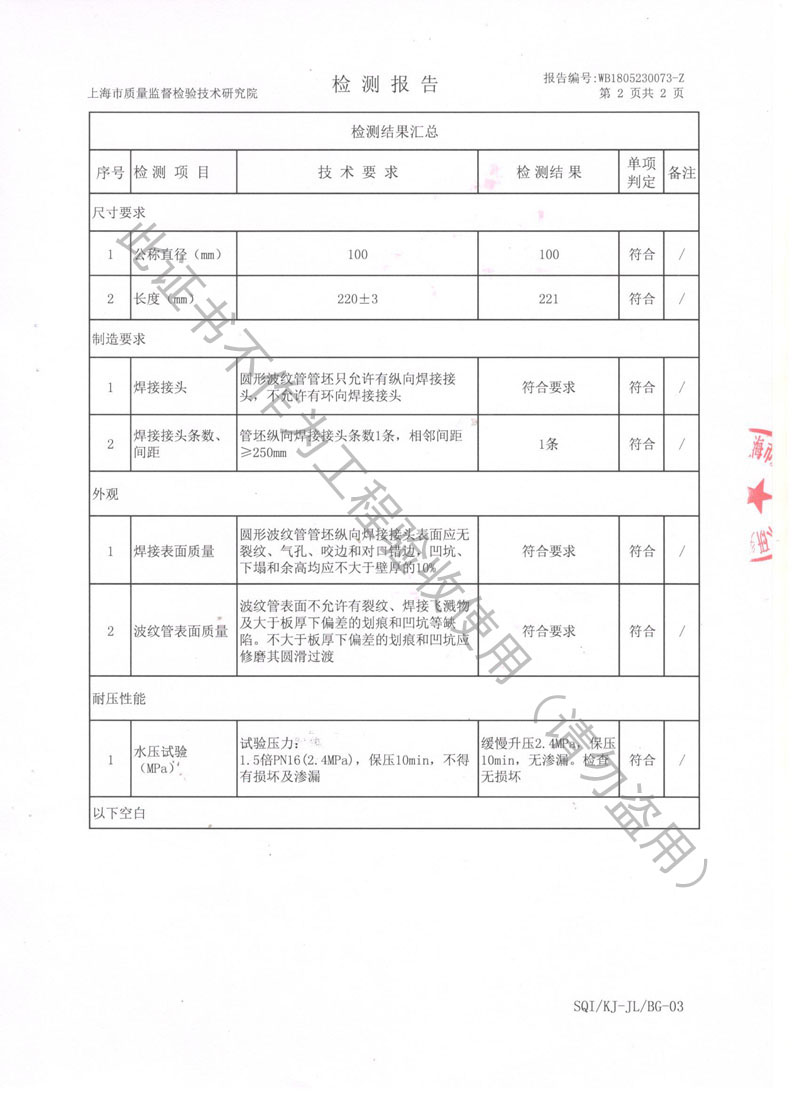 2018年波紋補償器檢測報告