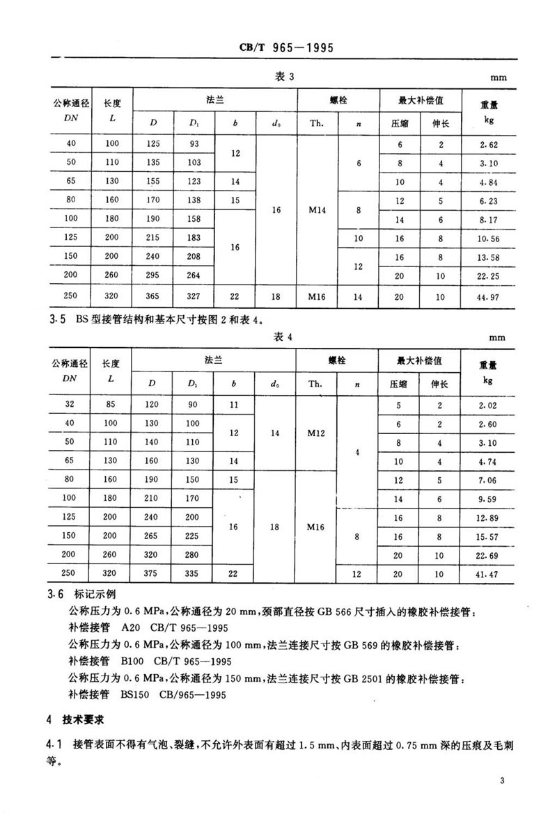 【行業(yè)標(biāo)準(zhǔn)】橡膠補(bǔ)償接管CB/T 965-1995船舶標(biāo)準(zhǔn)