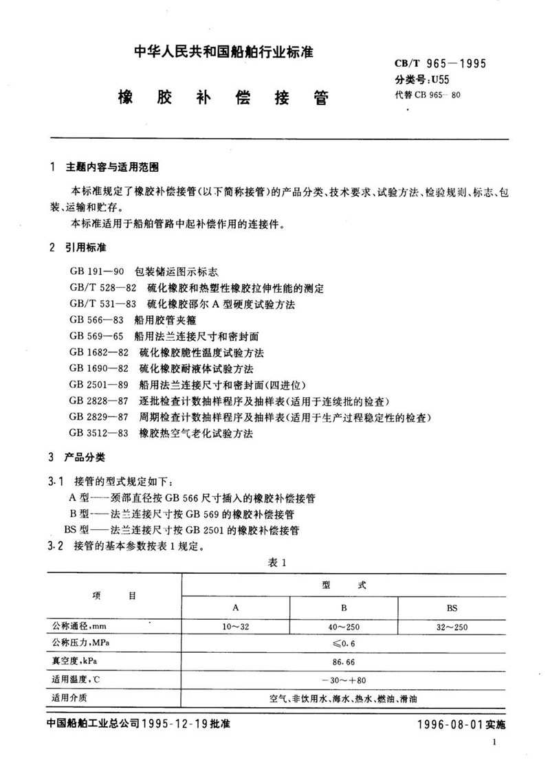 【行業(yè)標(biāo)準(zhǔn)】橡膠補(bǔ)償接管CB/T 965-1995船舶標(biāo)準(zhǔn)