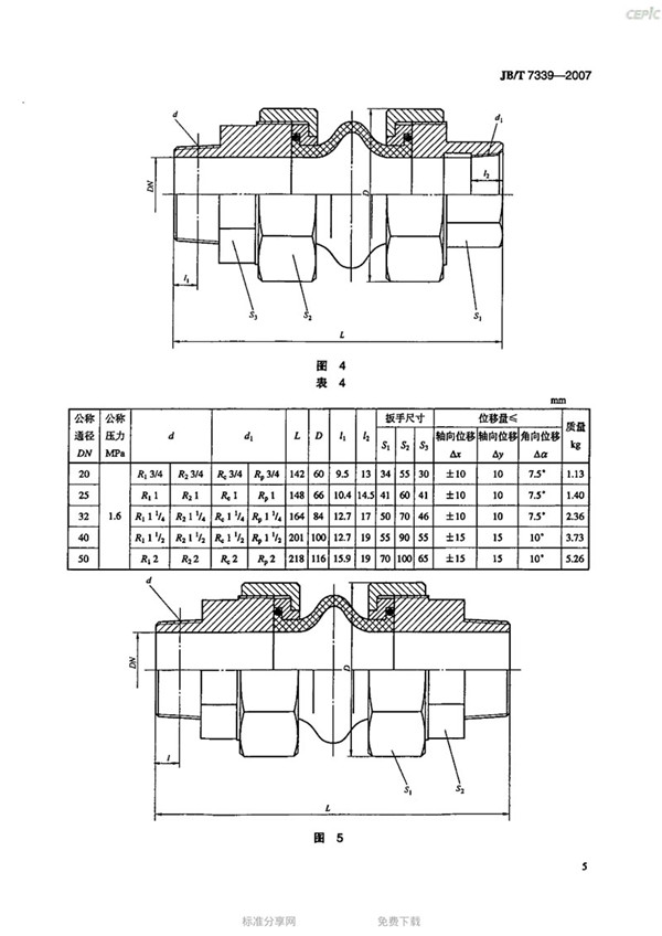 JBT 7339-2007 撓性管接頭(橡膠軟接頭)-images